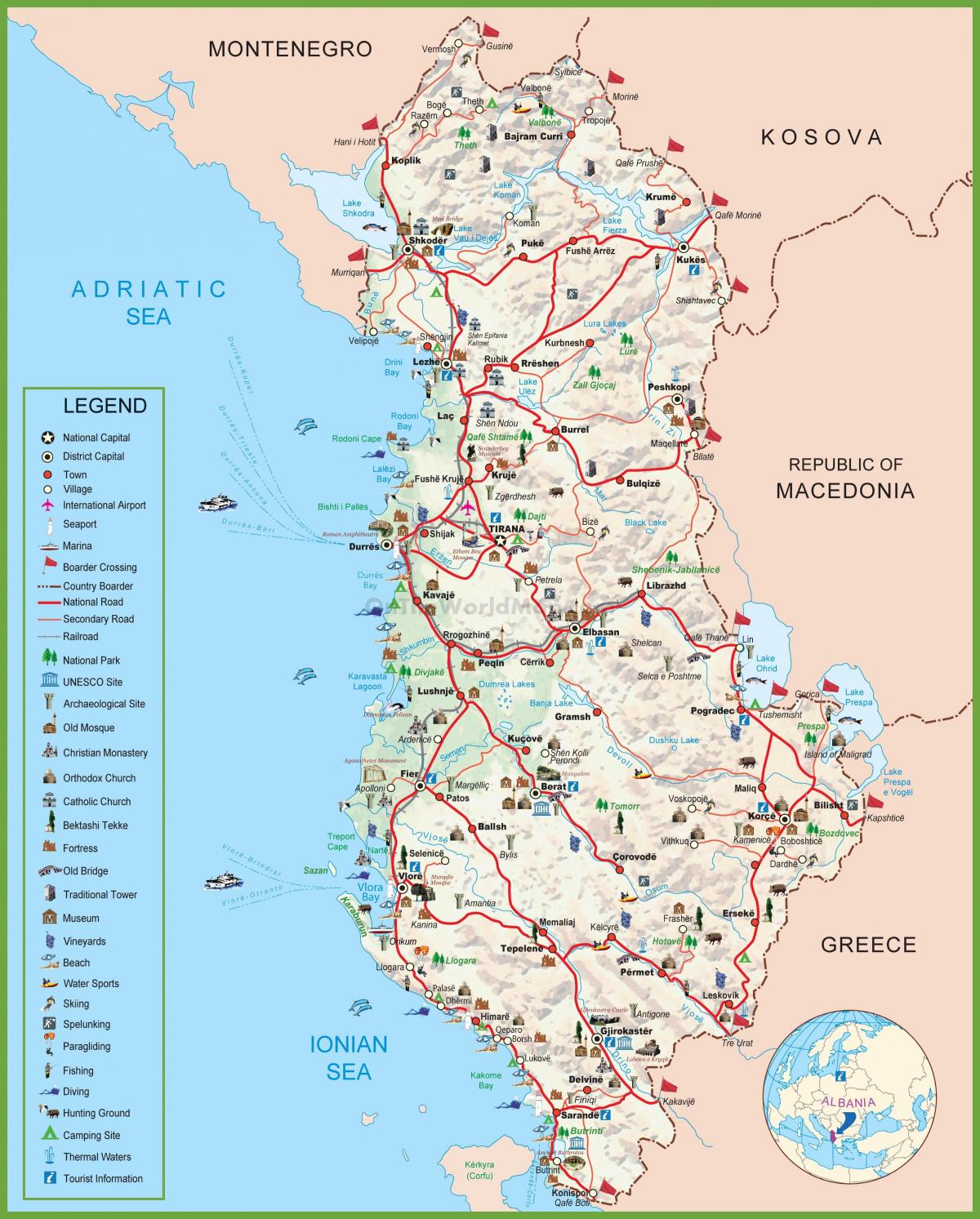 نقشہ البانیا کے سیاحوں کی