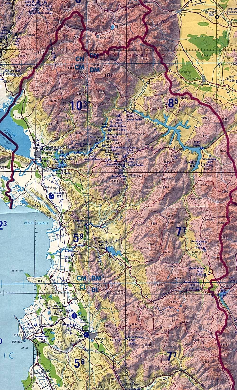 نقشہ البانیا کے topographic